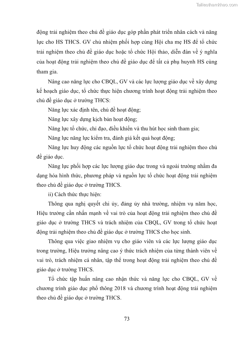 Luận văn thạc sĩ khoa học giáo dục Quản lý hoạt động trải nghiệm theo chủ đề giáo dục ở các trường trung học cơ sở huyện Hiệp Hòa tỉnh Bắc Giang - 7 Trang 84