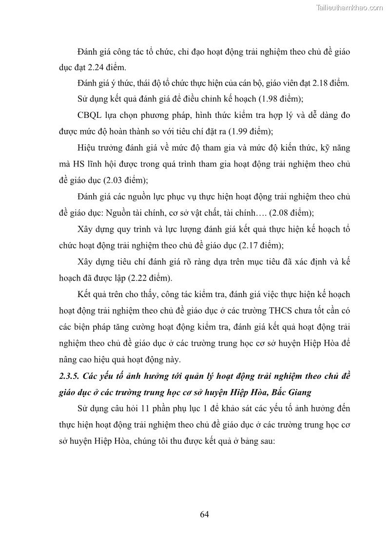 Luận văn thạc sĩ khoa học giáo dục Quản lý hoạt động trải nghiệm theo chủ đề giáo dục ở các trường trung học cơ sở huyện Hiệp Hòa tỉnh Bắc Giang - 7 Trang 75