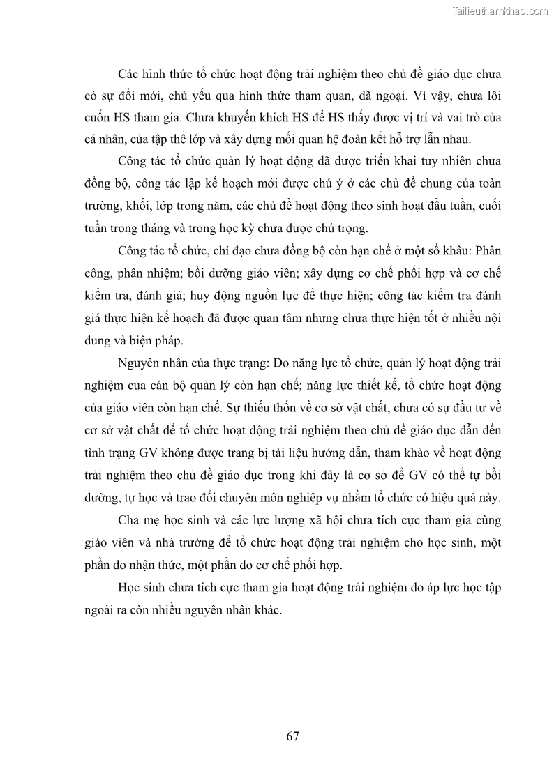 Luận văn thạc sĩ khoa học giáo dục Quản lý hoạt động trải nghiệm theo chủ đề giáo dục ở các trường trung học cơ sở huyện Hiệp Hòa tỉnh Bắc Giang - 7 Trang 78