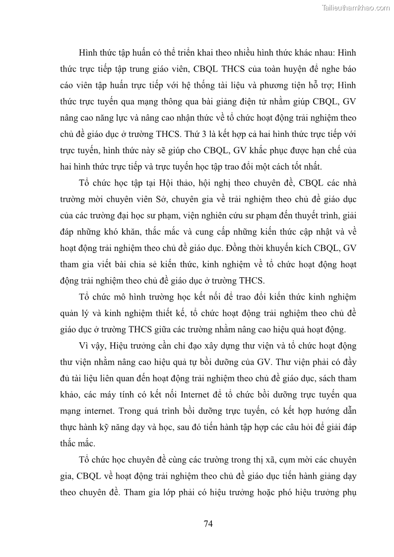 Luận văn thạc sĩ khoa học giáo dục Quản lý hoạt động trải nghiệm theo chủ đề giáo dục ở các trường trung học cơ sở huyện Hiệp Hòa tỉnh Bắc Giang - 8 Trang 85