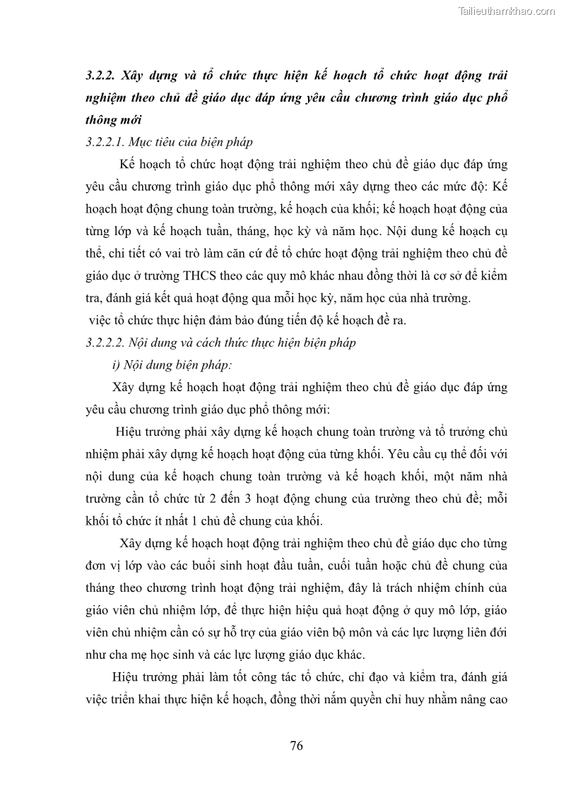 Luận văn thạc sĩ khoa học giáo dục Quản lý hoạt động trải nghiệm theo chủ đề giáo dục ở các trường trung học cơ sở huyện Hiệp Hòa tỉnh Bắc Giang - 8 Trang 87
