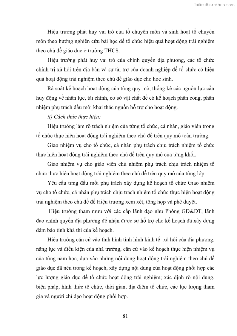 Luận văn thạc sĩ khoa học giáo dục Quản lý hoạt động trải nghiệm theo chủ đề giáo dục ở các trường trung học cơ sở huyện Hiệp Hòa tỉnh Bắc Giang - 8 Trang 92