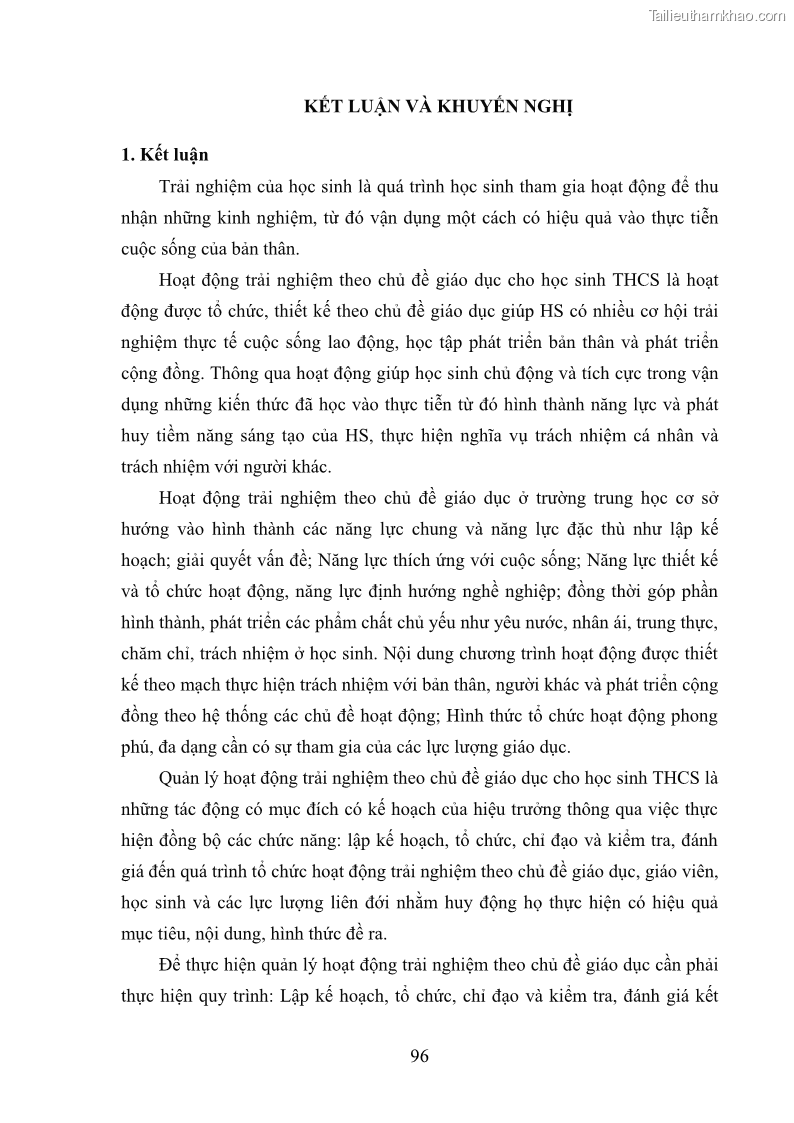 Luận văn thạc sĩ khoa học giáo dục Quản lý hoạt động trải nghiệm theo chủ đề giáo dục ở các trường trung học cơ sở huyện Hiệp Hòa tỉnh Bắc Giang - 9 Trang 107