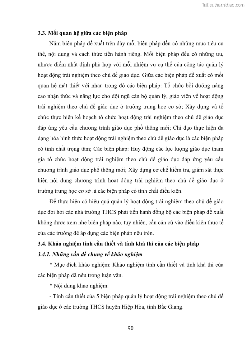 Luận văn thạc sĩ khoa học giáo dục Quản lý hoạt động trải nghiệm theo chủ đề giáo dục ở các trường trung học cơ sở huyện Hiệp Hòa tỉnh Bắc Giang - 9 Trang 101