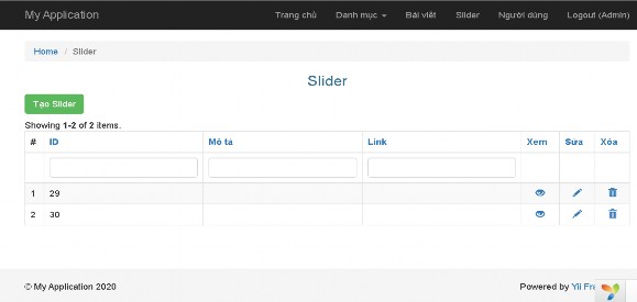 Hình 44 Giao diện Sldier Khi người dùng truy cập vào menu Slider 3 2 Demo Front end 3 2 1 2