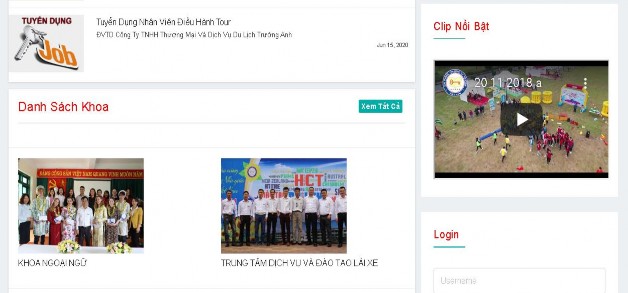 Hình 47 Giao diện trang chủ Hiển thị danh sách các khoa nội dung bên phải là clip 6