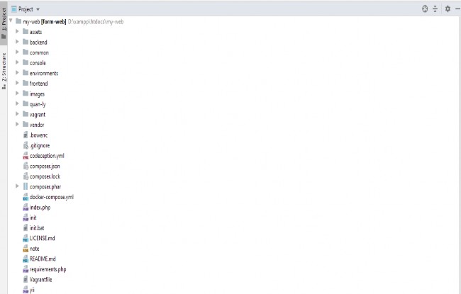 Hình 4 Project và framewwork Yii 2 Project có tên là my web Và các thư mục framework yii2 2