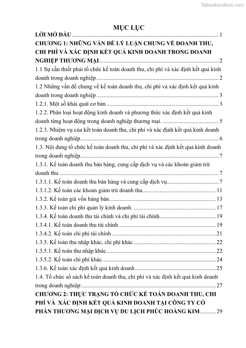 Khóa luận tốt nghiệp kế toán kiểm toán Hoàn thiện tổ chức kế toán doanh thu, chi phí và xác định kết quả kinh doanh tại Công ty Cổ phần thương mại dịch vụ du lịch Phúc Hoàng Kim - 1 Trang 4