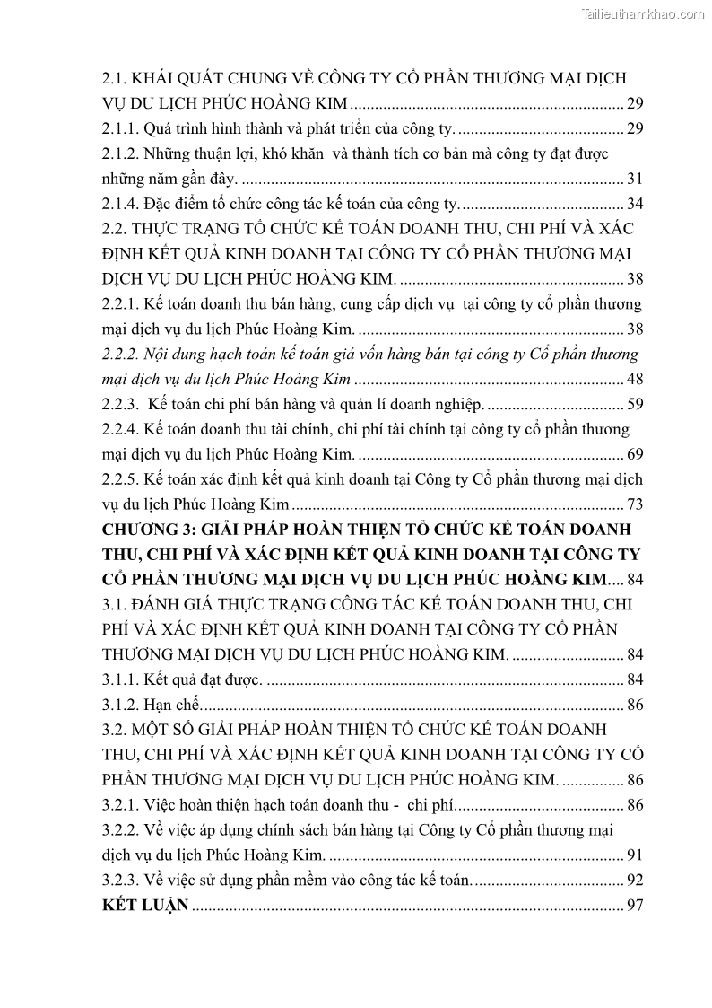 Khóa luận tốt nghiệp kế toán kiểm toán Hoàn thiện tổ chức kế toán doanh thu, chi phí và xác định kết quả kinh doanh tại Công ty Cổ phần thương mại dịch vụ du lịch Phúc Hoàng Kim - 1 Trang 5