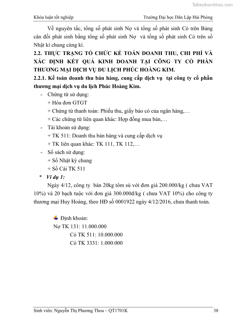 Khóa luận tốt nghiệp kế toán kiểm toán Hoàn thiện tổ chức kế toán doanh thu, chi phí và xác định kết quả kinh doanh tại Công ty Cổ phần thương mại dịch vụ du lịch Phúc Hoàng Kim - 4 Trang 43