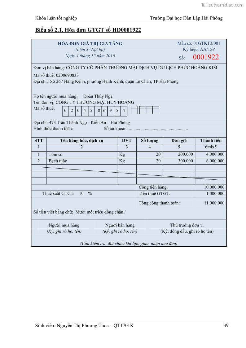 Khóa luận tốt nghiệp kế toán kiểm toán Hoàn thiện tổ chức kế toán doanh thu, chi phí và xác định kết quả kinh doanh tại Công ty Cổ phần thương mại dịch vụ du lịch Phúc Hoàng Kim - 4 Trang 44