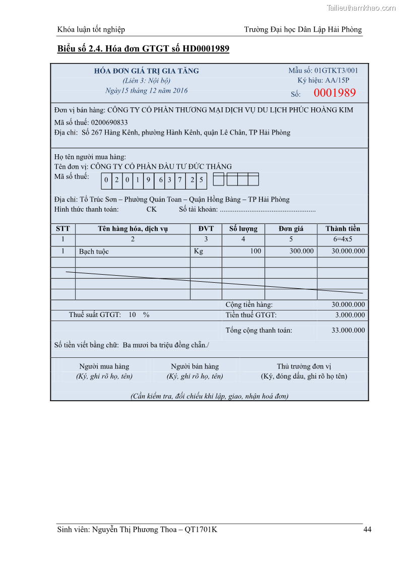 Khóa luận tốt nghiệp kế toán kiểm toán Hoàn thiện tổ chức kế toán doanh thu, chi phí và xác định kết quả kinh doanh tại Công ty Cổ phần thương mại dịch vụ du lịch Phúc Hoàng Kim - 5 Trang 49