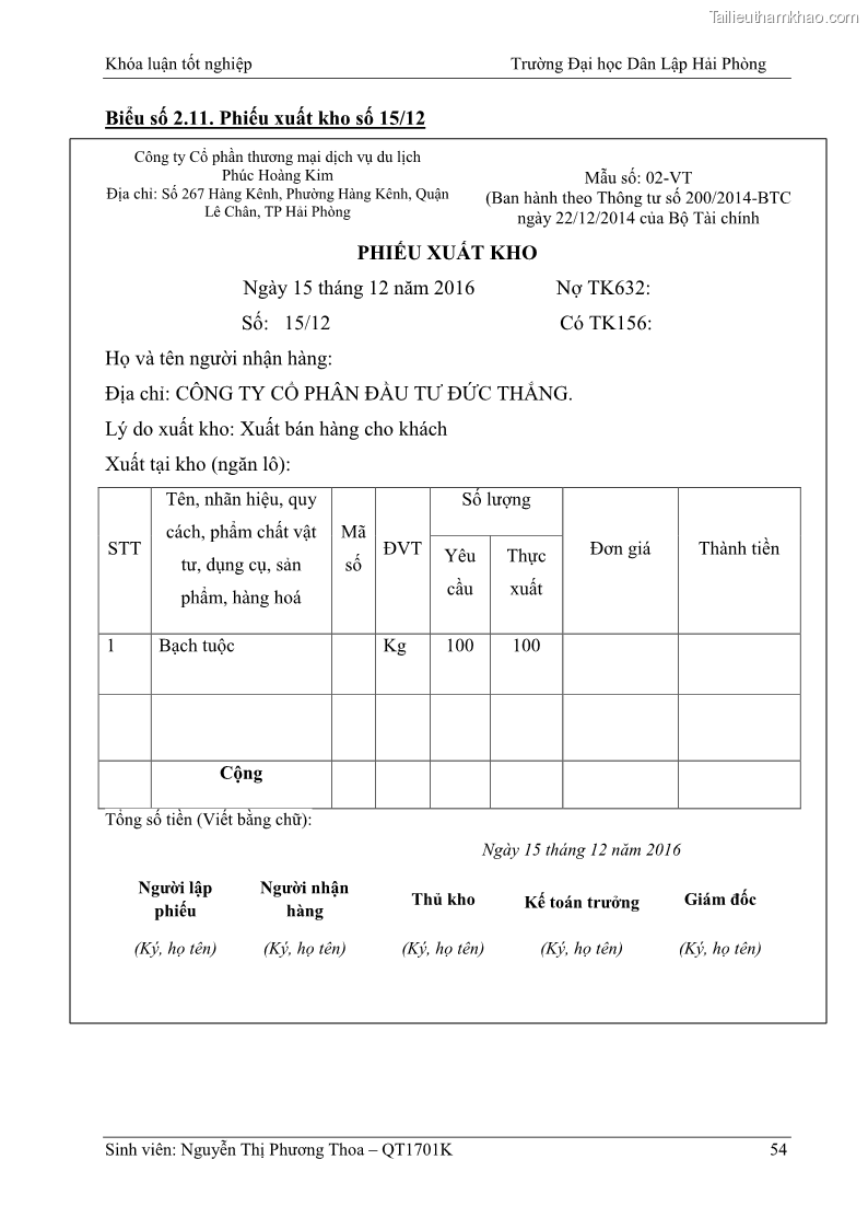 Khóa luận tốt nghiệp kế toán kiểm toán Hoàn thiện tổ chức kế toán doanh thu, chi phí và xác định kết quả kinh doanh tại Công ty Cổ phần thương mại dịch vụ du lịch Phúc Hoàng Kim - 5 Trang 59