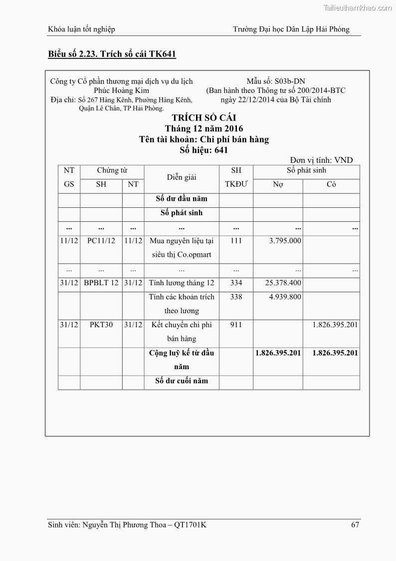Khóa luận tốt nghiệp kế toán kiểm toán Hoàn thiện tổ chức kế toán doanh thu, chi phí và xác định kết quả kinh doanh tại Công ty Cổ phần thương mại dịch vụ du lịch Phúc Hoàng Kim - 6 Trang 72