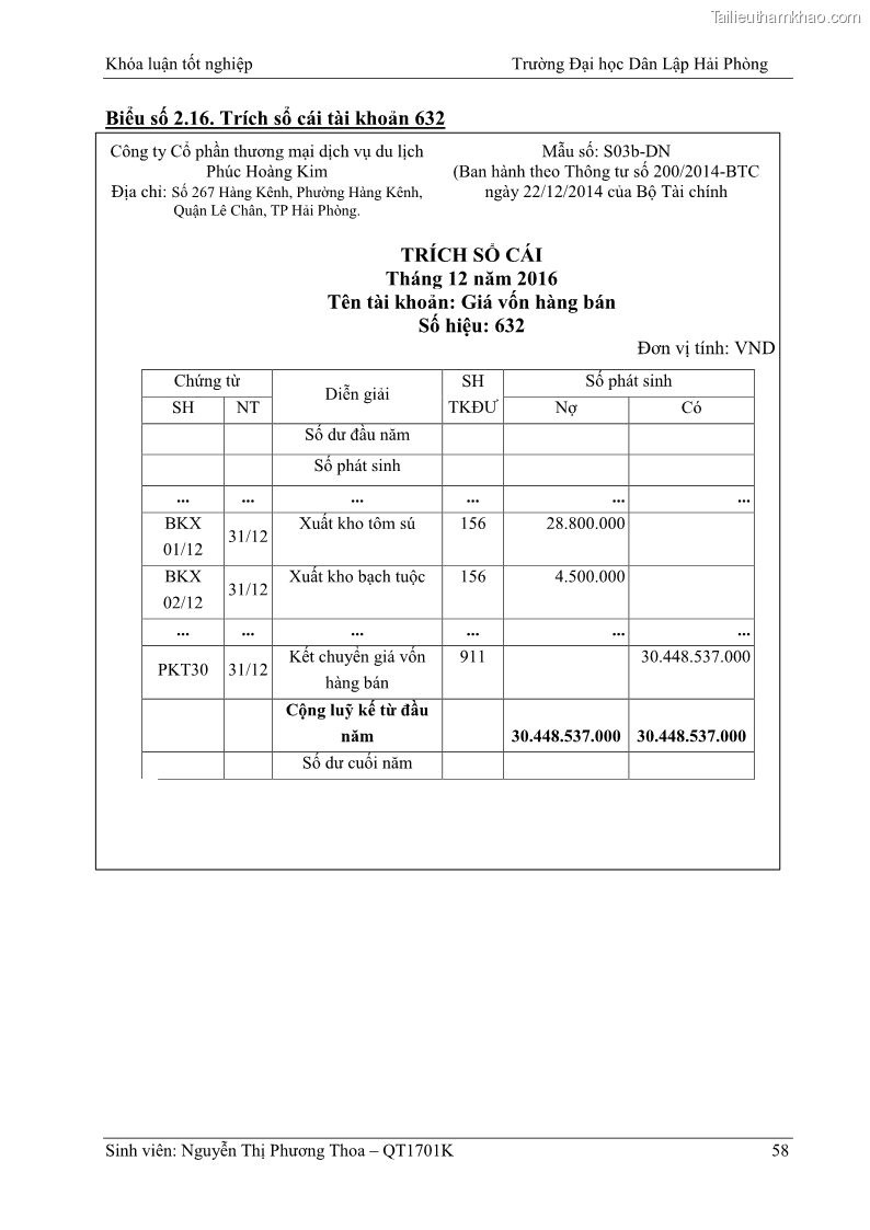 Khóa luận tốt nghiệp kế toán kiểm toán Hoàn thiện tổ chức kế toán doanh thu, chi phí và xác định kết quả kinh doanh tại Công ty Cổ phần thương mại dịch vụ du lịch Phúc Hoàng Kim - 6 Trang 63