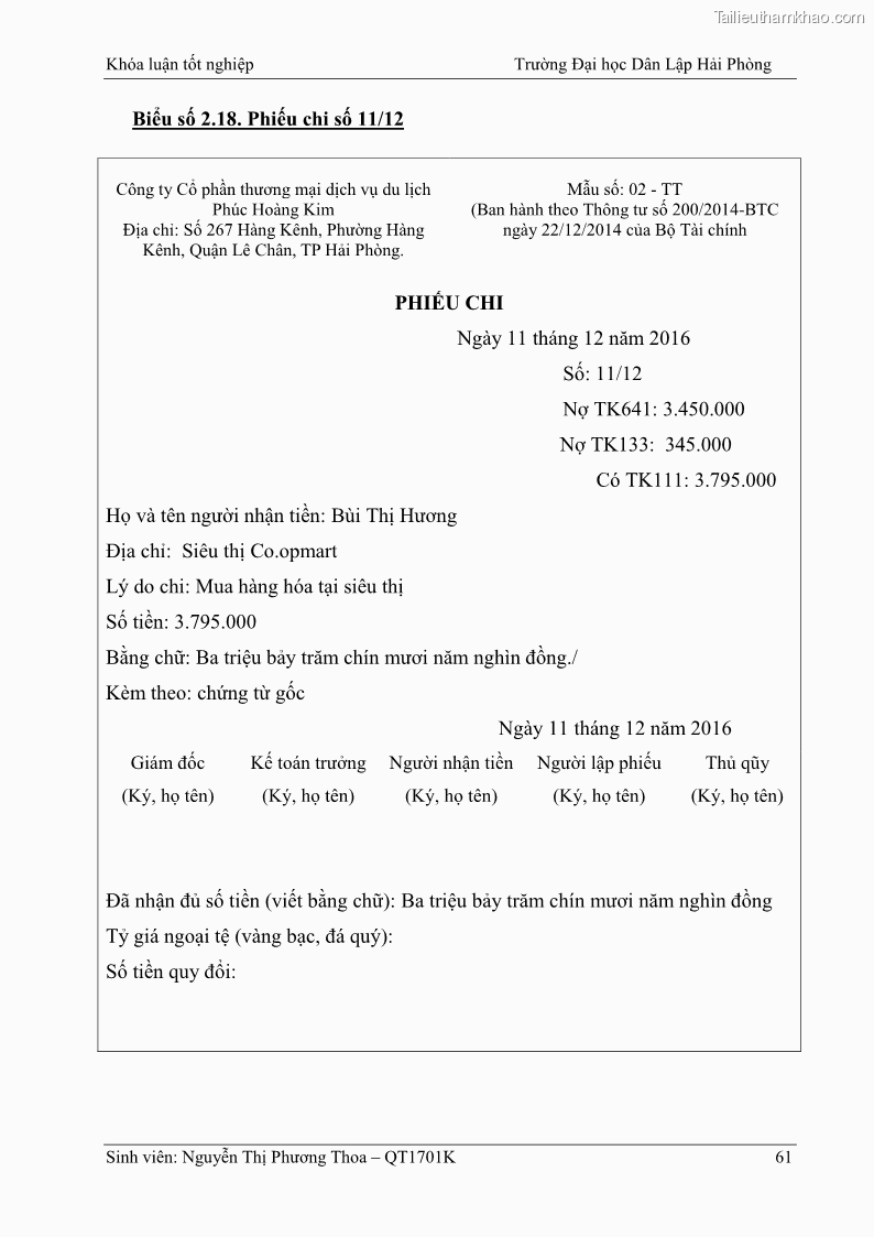 Khóa luận tốt nghiệp kế toán kiểm toán Hoàn thiện tổ chức kế toán doanh thu, chi phí và xác định kết quả kinh doanh tại Công ty Cổ phần thương mại dịch vụ du lịch Phúc Hoàng Kim - 6 Trang 66