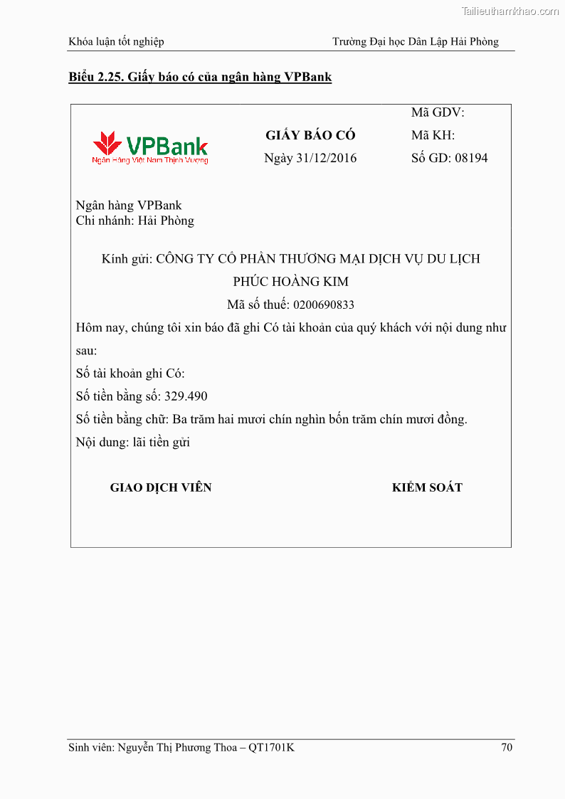 Khóa luận tốt nghiệp kế toán kiểm toán Hoàn thiện tổ chức kế toán doanh thu, chi phí và xác định kết quả kinh doanh tại Công ty Cổ phần thương mại dịch vụ du lịch Phúc Hoàng Kim - 7 Trang 75