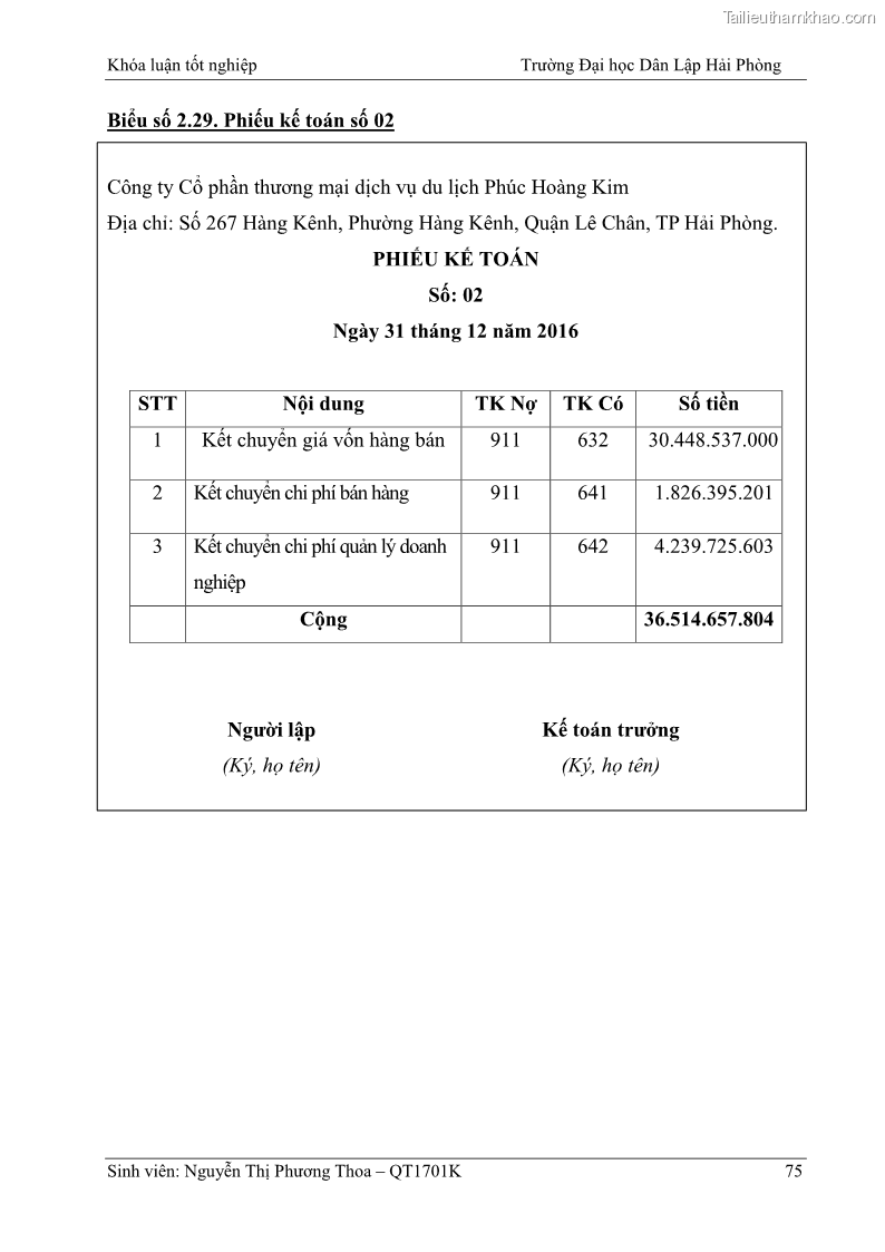 Khóa luận tốt nghiệp kế toán kiểm toán Hoàn thiện tổ chức kế toán doanh thu, chi phí và xác định kết quả kinh doanh tại Công ty Cổ phần thương mại dịch vụ du lịch Phúc Hoàng Kim - 7 Trang 80