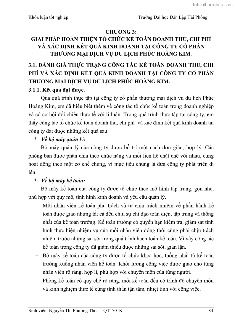 Khóa luận tốt nghiệp kế toán kiểm toán Hoàn thiện tổ chức kế toán doanh thu, chi phí và xác định kết quả kinh doanh tại Công ty Cổ phần thương mại dịch vụ du lịch Phúc Hoàng Kim - 8 Trang 89