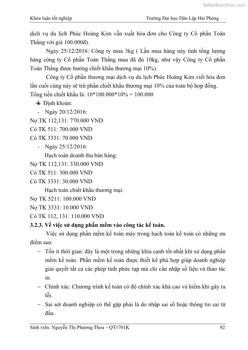 Khóa luận tốt nghiệp kế toán kiểm toán Hoàn thiện tổ chức kế toán doanh thu, chi phí và xác định kết quả kinh doanh tại Công ty Cổ phần thương mại dịch vụ du lịch Phúc Hoàng Kim - 9 Trang 97