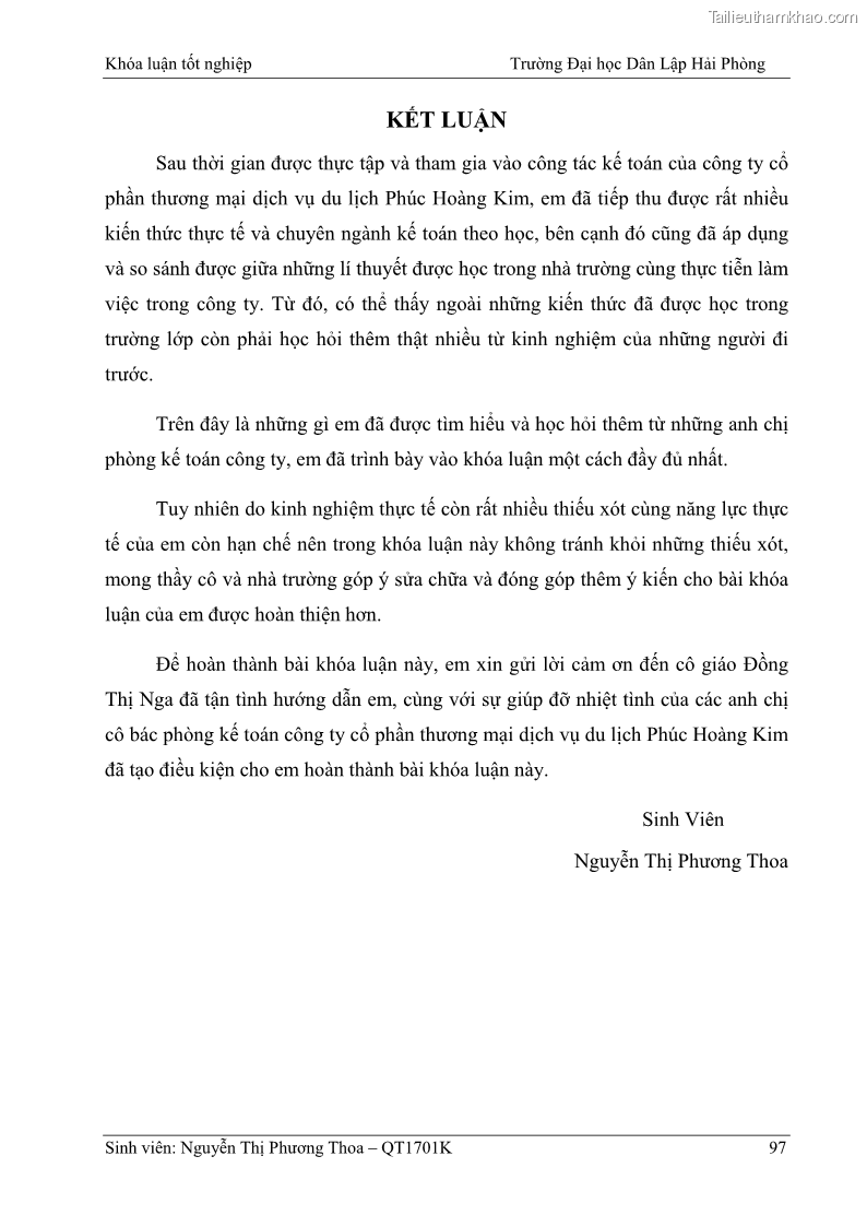 Khóa luận tốt nghiệp kế toán kiểm toán Hoàn thiện tổ chức kế toán doanh thu, chi phí và xác định kết quả kinh doanh tại Công ty Cổ phần thương mại dịch vụ du lịch Phúc Hoàng Kim - 9 Trang 102