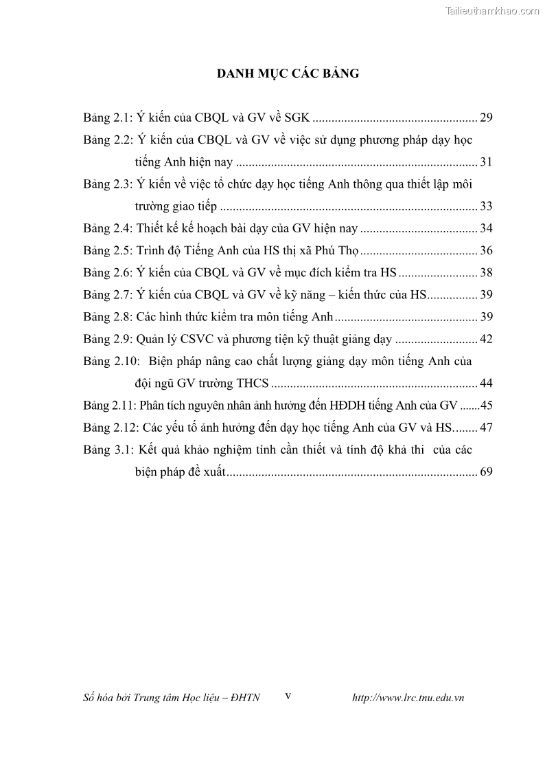 Luận văn thạc sĩ khoa học giáo dục Tổ chức dạy học tiếng Anh thông qua thiết lập môi trường giao tiếp tại các trường trung học cơ sở thị xã Phú Thọ, tỉnh Phú Thọ - 1 Trang 10