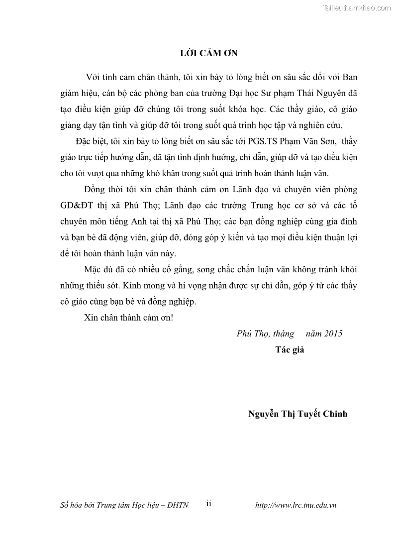Luận văn thạc sĩ khoa học giáo dục Tổ chức dạy học tiếng Anh thông qua thiết lập môi trường giao tiếp tại các trường trung học cơ sở thị xã Phú Thọ, tỉnh Phú Thọ - 1 Trang 3