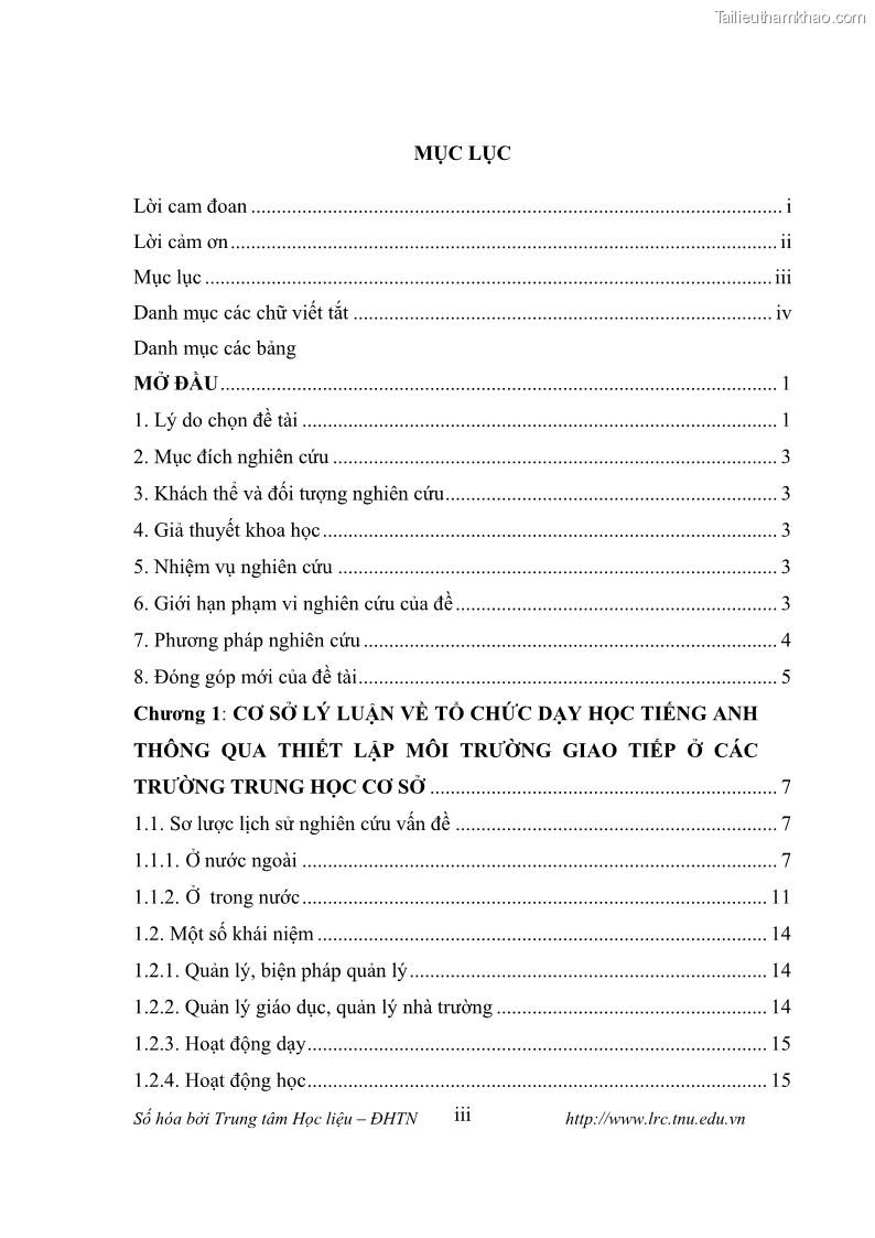Luận văn thạc sĩ khoa học giáo dục Tổ chức dạy học tiếng Anh thông qua thiết lập môi trường giao tiếp tại các trường trung học cơ sở thị xã Phú Thọ, tỉnh Phú Thọ - 1 Trang 4