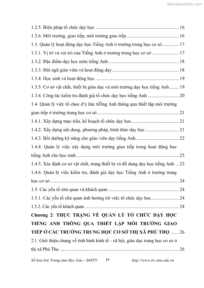 Luận văn thạc sĩ khoa học giáo dục Tổ chức dạy học tiếng Anh thông qua thiết lập môi trường giao tiếp tại các trường trung học cơ sở thị xã Phú Thọ, tỉnh Phú Thọ - 1 Trang 5