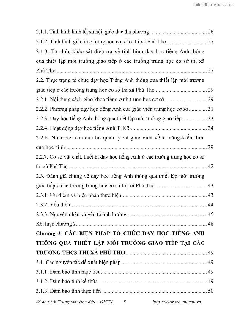 Luận văn thạc sĩ khoa học giáo dục Tổ chức dạy học tiếng Anh thông qua thiết lập môi trường giao tiếp tại các trường trung học cơ sở thị xã Phú Thọ, tỉnh Phú Thọ - 1 Trang 6