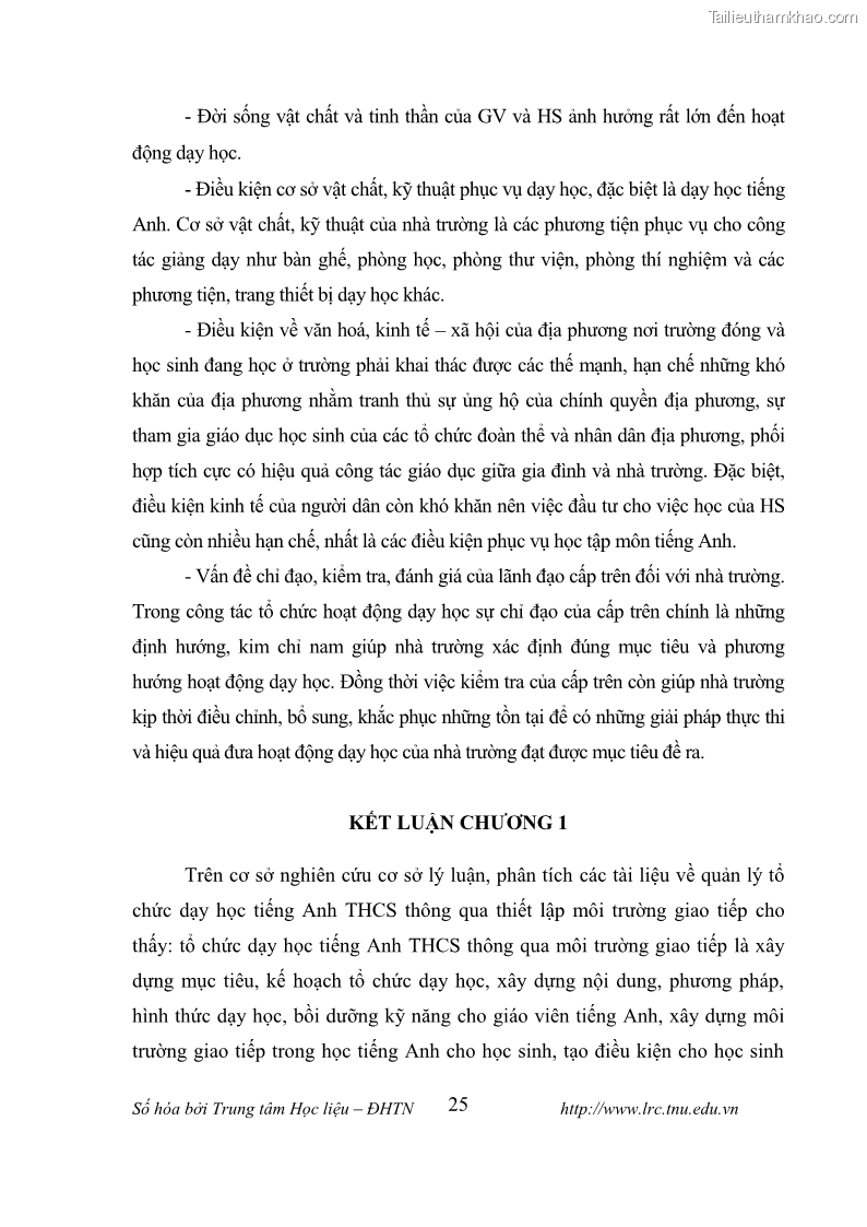 Luận văn thạc sĩ khoa học giáo dục Tổ chức dạy học tiếng Anh thông qua thiết lập môi trường giao tiếp tại các trường trung học cơ sở thị xã Phú Thọ, tỉnh Phú Thọ - 3 Trang 35