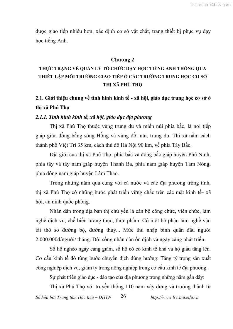 Luận văn thạc sĩ khoa học giáo dục Tổ chức dạy học tiếng Anh thông qua thiết lập môi trường giao tiếp tại các trường trung học cơ sở thị xã Phú Thọ, tỉnh Phú Thọ - 3 Trang 36