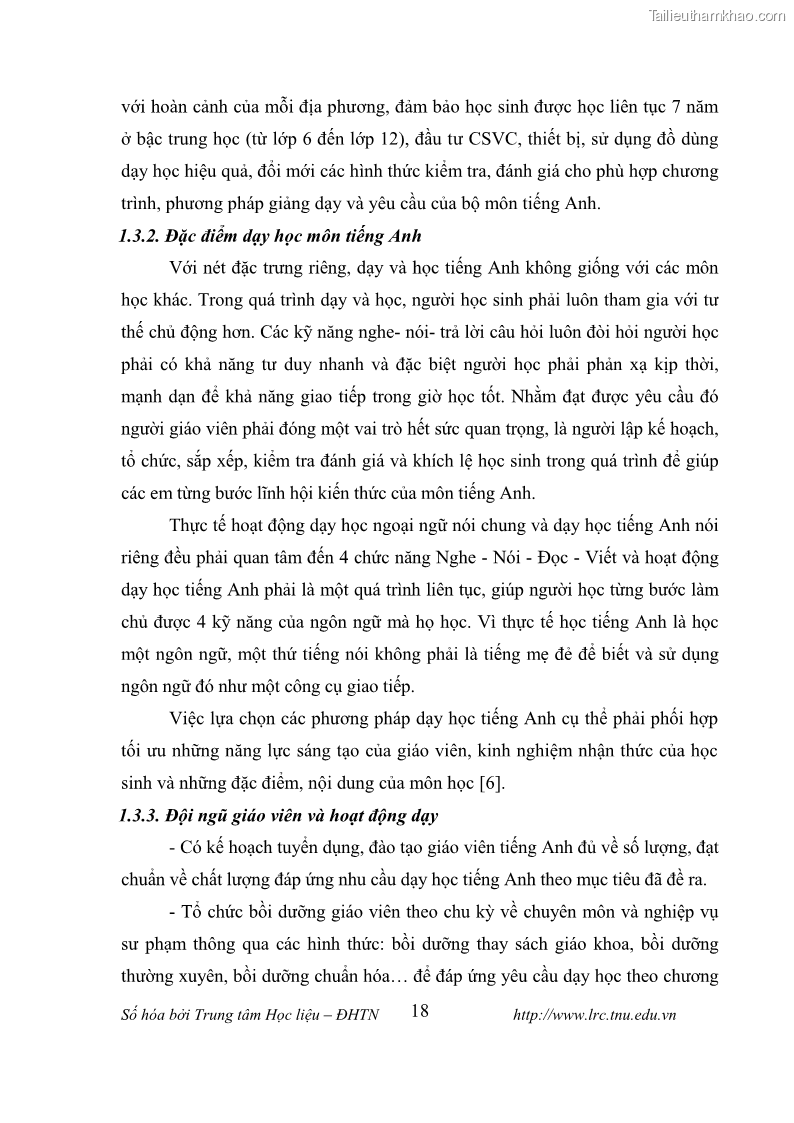 Luận văn thạc sĩ khoa học giáo dục Tổ chức dạy học tiếng Anh thông qua thiết lập môi trường giao tiếp tại các trường trung học cơ sở thị xã Phú Thọ, tỉnh Phú Thọ - 3 Trang 28