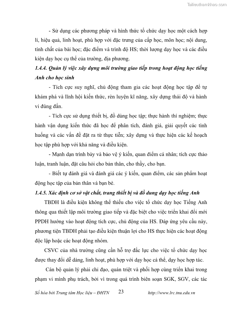 Luận văn thạc sĩ khoa học giáo dục Tổ chức dạy học tiếng Anh thông qua thiết lập môi trường giao tiếp tại các trường trung học cơ sở thị xã Phú Thọ, tỉnh Phú Thọ - 3 Trang 33