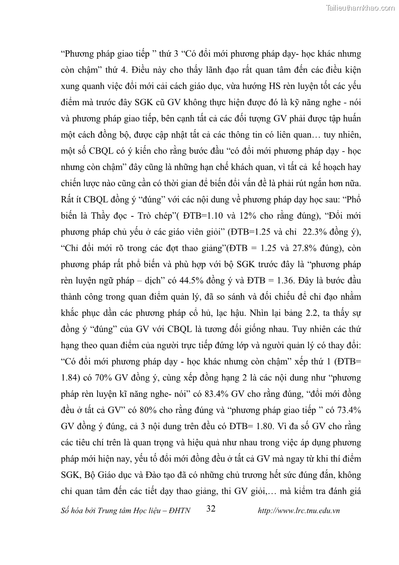 Luận văn thạc sĩ khoa học giáo dục Tổ chức dạy học tiếng Anh thông qua thiết lập môi trường giao tiếp tại các trường trung học cơ sở thị xã Phú Thọ, tỉnh Phú Thọ - 4 Trang 42