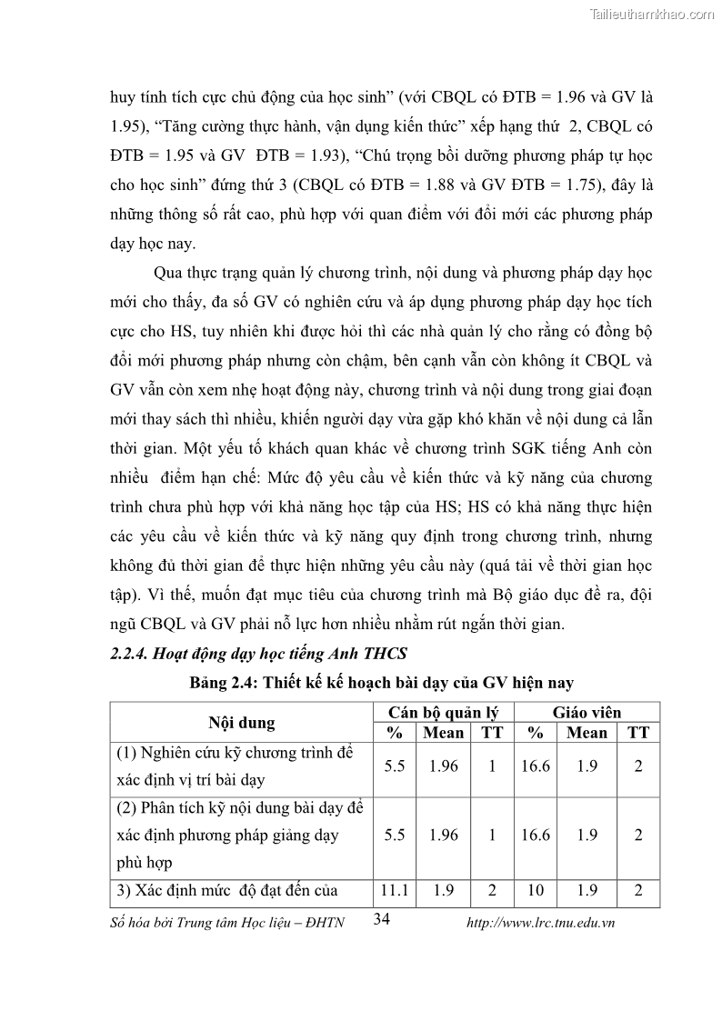 Luận văn thạc sĩ khoa học giáo dục Tổ chức dạy học tiếng Anh thông qua thiết lập môi trường giao tiếp tại các trường trung học cơ sở thị xã Phú Thọ, tỉnh Phú Thọ - 4 Trang 44