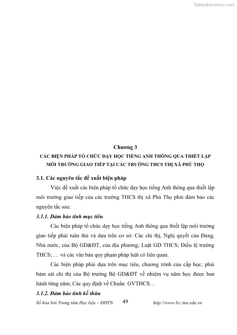 Luận văn thạc sĩ khoa học giáo dục Tổ chức dạy học tiếng Anh thông qua thiết lập môi trường giao tiếp tại các trường trung học cơ sở thị xã Phú Thọ, tỉnh Phú Thọ - 5 Trang 59
