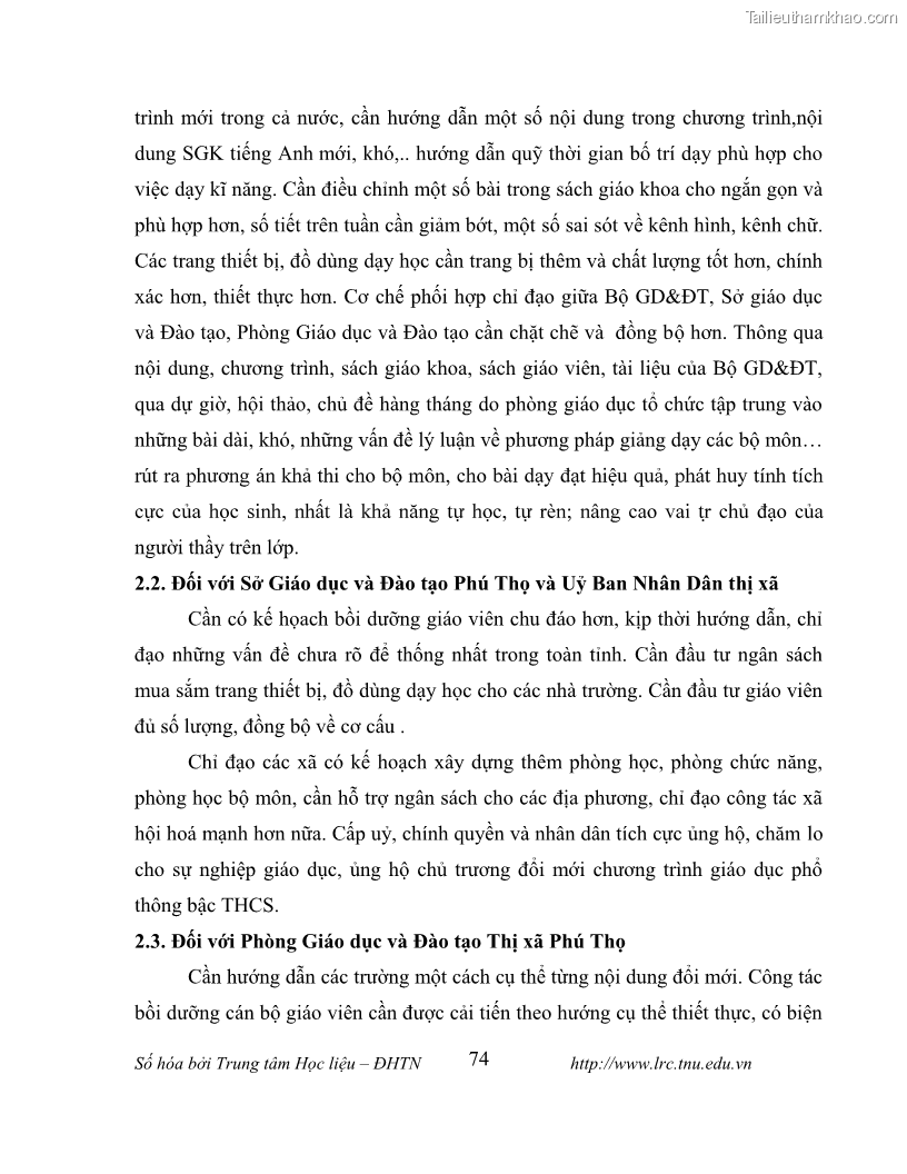 Luận văn thạc sĩ khoa học giáo dục Tổ chức dạy học tiếng Anh thông qua thiết lập môi trường giao tiếp tại các trường trung học cơ sở thị xã Phú Thọ, tỉnh Phú Thọ - 7 Trang 84