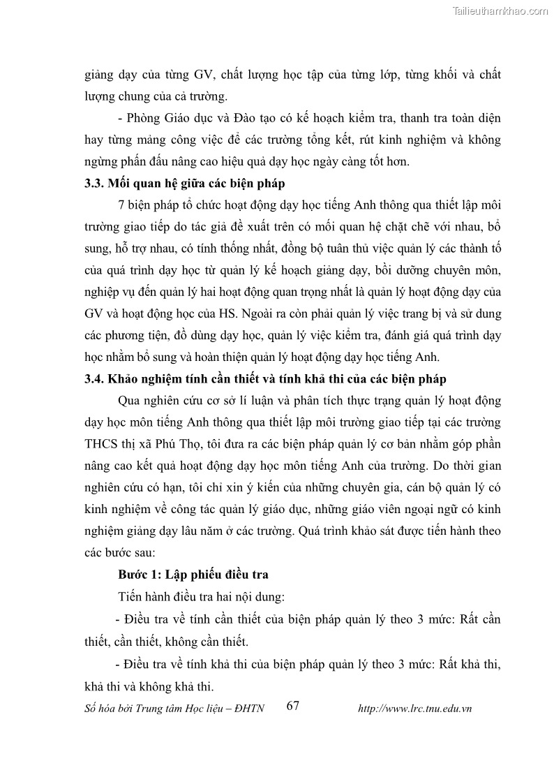Luận văn thạc sĩ khoa học giáo dục Tổ chức dạy học tiếng Anh thông qua thiết lập môi trường giao tiếp tại các trường trung học cơ sở thị xã Phú Thọ, tỉnh Phú Thọ - 7 Trang 77