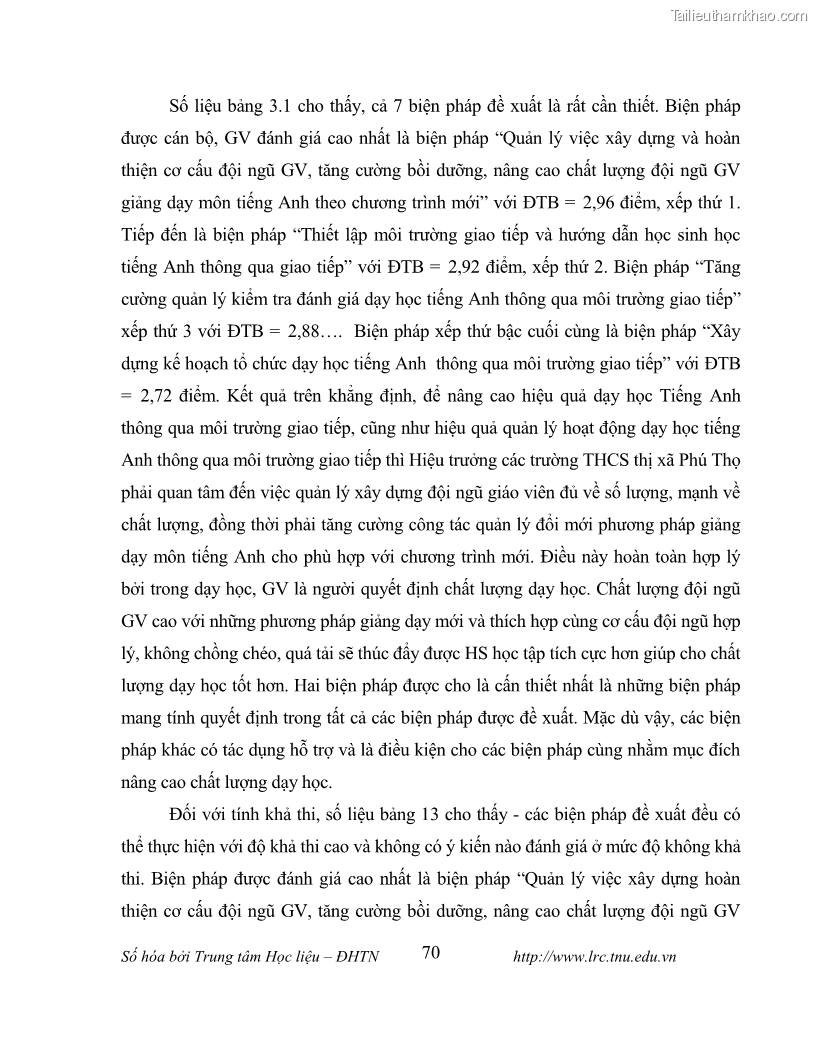 Luận văn thạc sĩ khoa học giáo dục Tổ chức dạy học tiếng Anh thông qua thiết lập môi trường giao tiếp tại các trường trung học cơ sở thị xã Phú Thọ, tỉnh Phú Thọ - 7 Trang 80