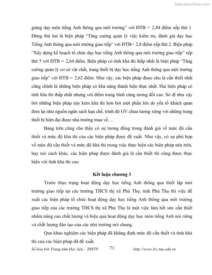 Luận văn thạc sĩ khoa học giáo dục Tổ chức dạy học tiếng Anh thông qua thiết lập môi trường giao tiếp tại các trường trung học cơ sở thị xã Phú Thọ, tỉnh Phú Thọ - 7 Trang 81