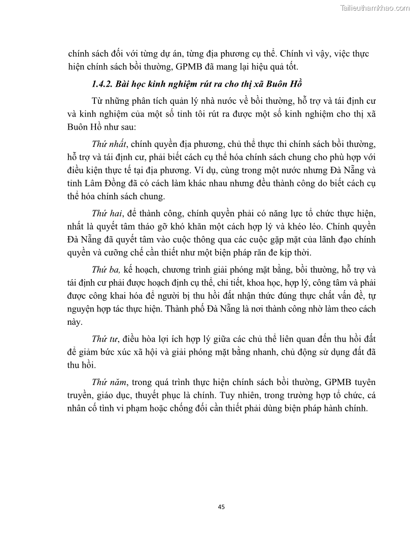 Luận văn thạc sĩ quản lý công Quản lý nhà nước về bồi thường, hỗ trợ và tái định cư khi Nhà nước thu hồi đất trên địa bàn thị xã Buôn Hồ, tỉnh Đắk Lắk - 5 Trang 52