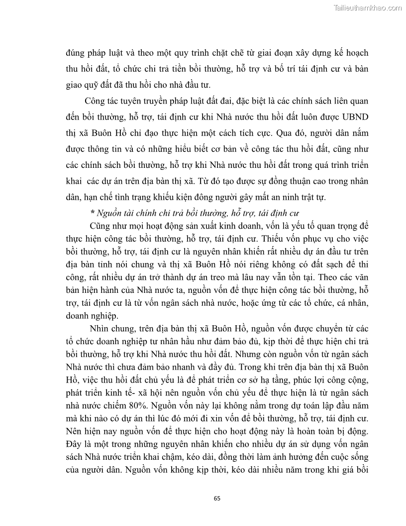 Luận văn thạc sĩ quản lý công Quản lý nhà nước về bồi thường, hỗ trợ và tái định cư khi Nhà nước thu hồi đất trên địa bàn thị xã Buôn Hồ, tỉnh Đắk Lắk - 6 Trang 72