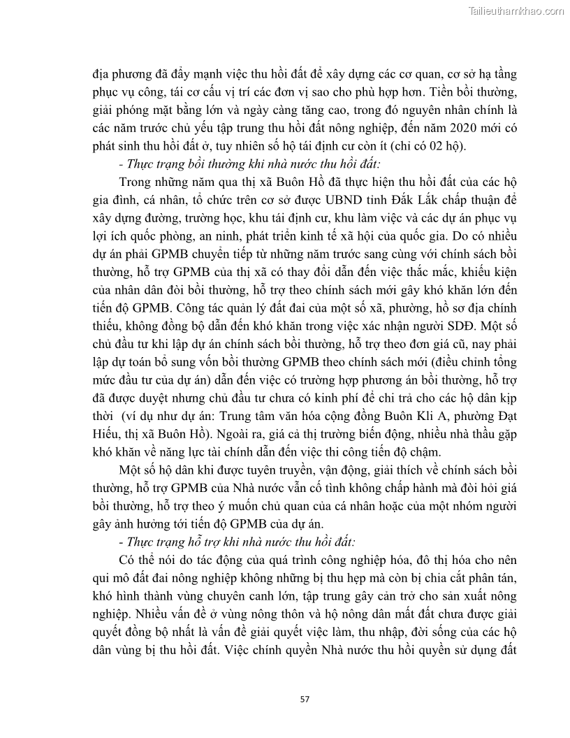 Luận văn thạc sĩ quản lý công Quản lý nhà nước về bồi thường, hỗ trợ và tái định cư khi Nhà nước thu hồi đất trên địa bàn thị xã Buôn Hồ, tỉnh Đắk Lắk - 6 Trang 64