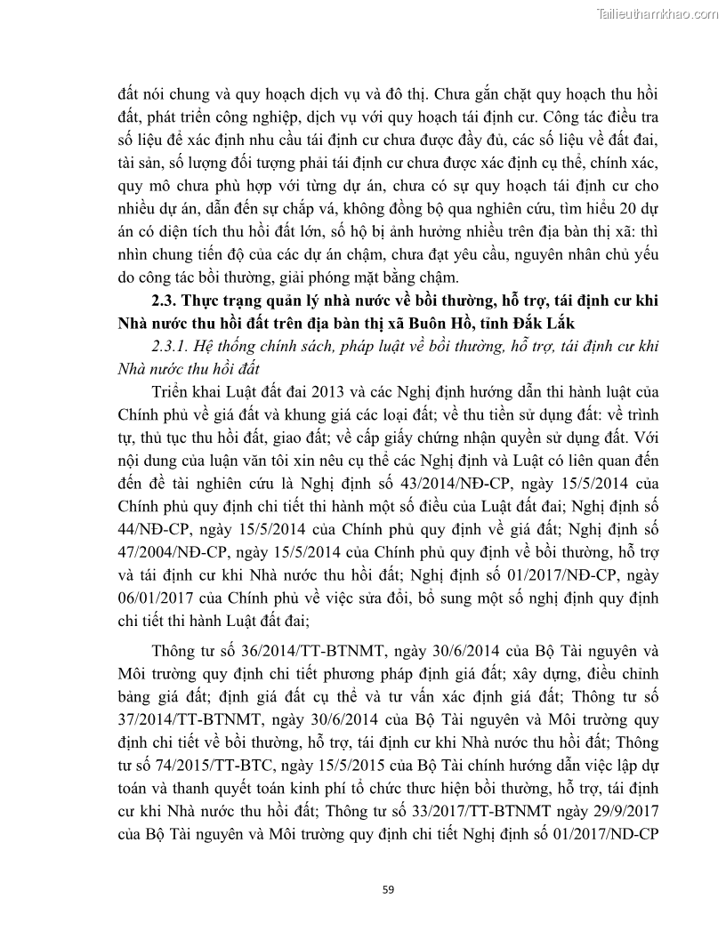 Luận văn thạc sĩ quản lý công Quản lý nhà nước về bồi thường, hỗ trợ và tái định cư khi Nhà nước thu hồi đất trên địa bàn thị xã Buôn Hồ, tỉnh Đắk Lắk - 6 Trang 66