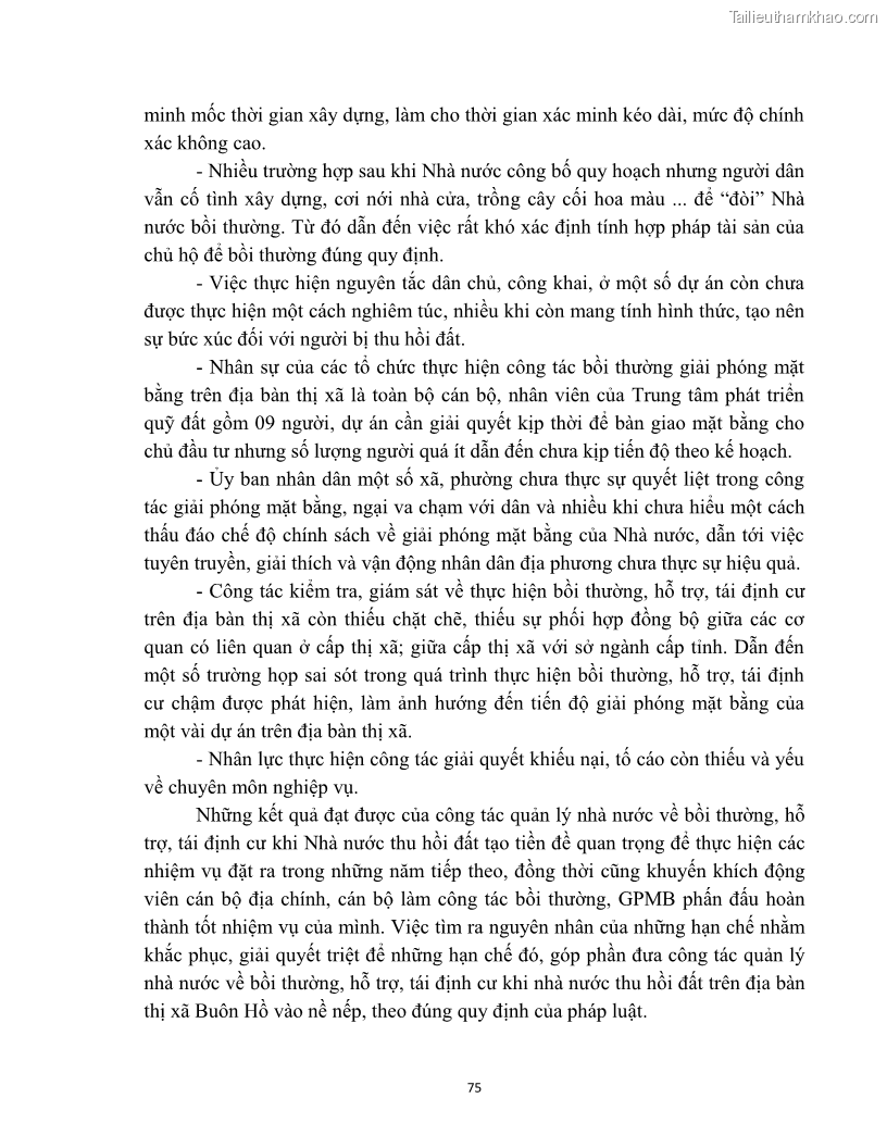 Luận văn thạc sĩ quản lý công Quản lý nhà nước về bồi thường, hỗ trợ và tái định cư khi Nhà nước thu hồi đất trên địa bàn thị xã Buôn Hồ, tỉnh Đắk Lắk - 7 Trang 82