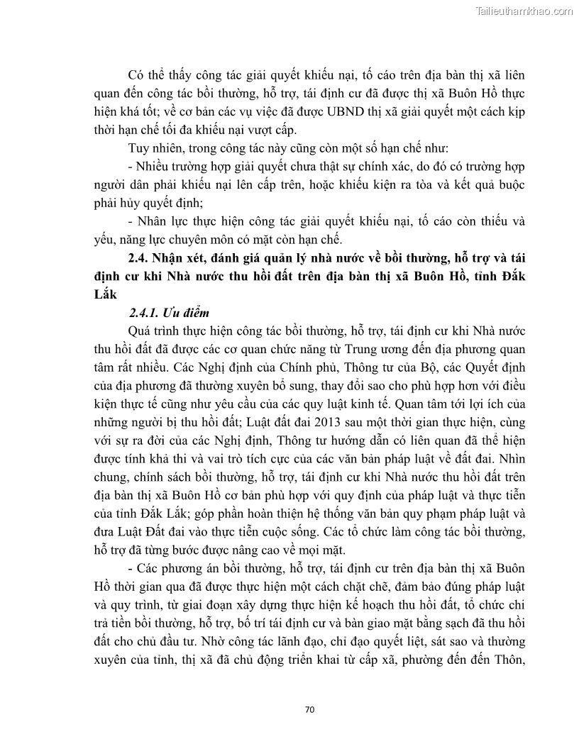Luận văn thạc sĩ quản lý công Quản lý nhà nước về bồi thường, hỗ trợ và tái định cư khi Nhà nước thu hồi đất trên địa bàn thị xã Buôn Hồ, tỉnh Đắk Lắk - 7 Trang 77