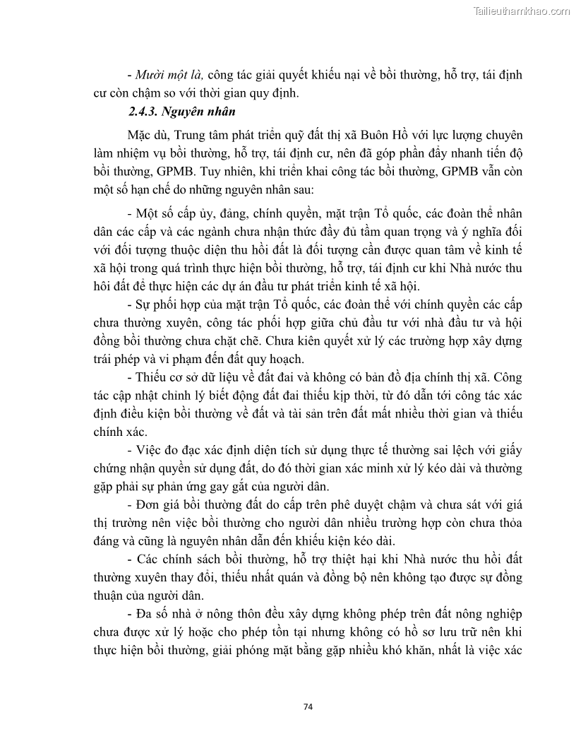 Luận văn thạc sĩ quản lý công Quản lý nhà nước về bồi thường, hỗ trợ và tái định cư khi Nhà nước thu hồi đất trên địa bàn thị xã Buôn Hồ, tỉnh Đắk Lắk - 7 Trang 81