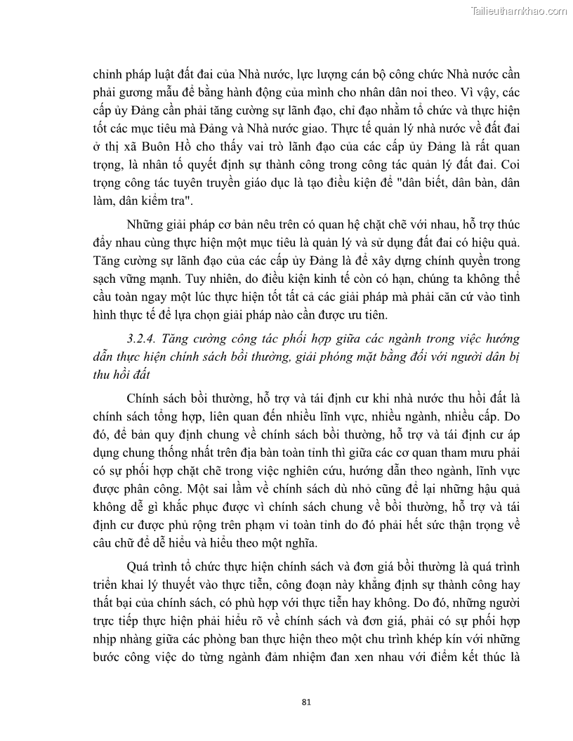 Luận văn thạc sĩ quản lý công Quản lý nhà nước về bồi thường, hỗ trợ và tái định cư khi Nhà nước thu hồi đất trên địa bàn thị xã Buôn Hồ, tỉnh Đắk Lắk - 8 Trang 88