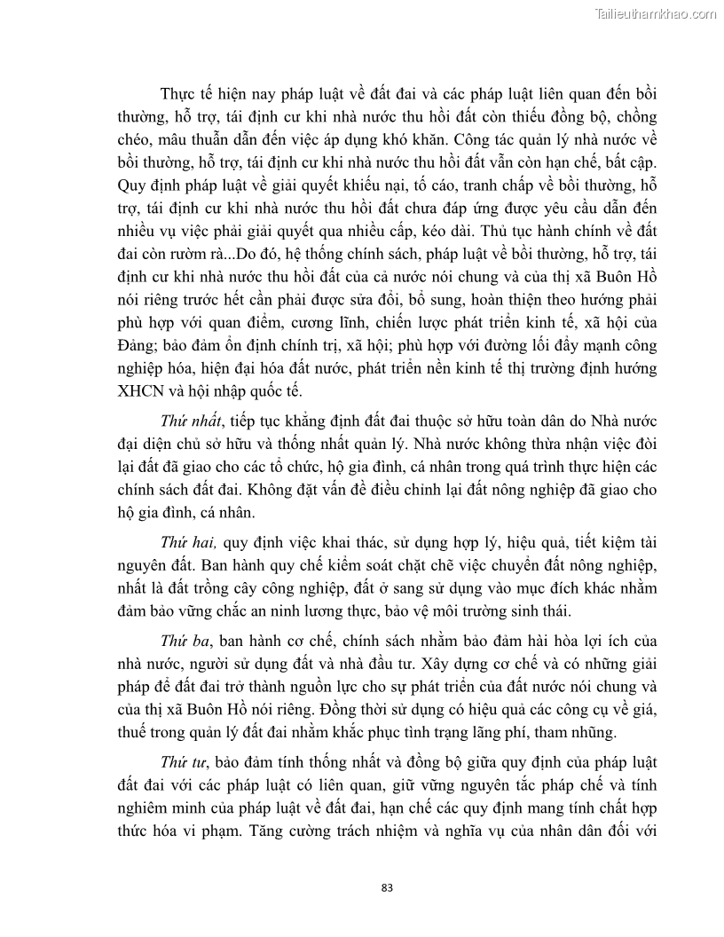 Luận văn thạc sĩ quản lý công Quản lý nhà nước về bồi thường, hỗ trợ và tái định cư khi Nhà nước thu hồi đất trên địa bàn thị xã Buôn Hồ, tỉnh Đắk Lắk - 8 Trang 90
